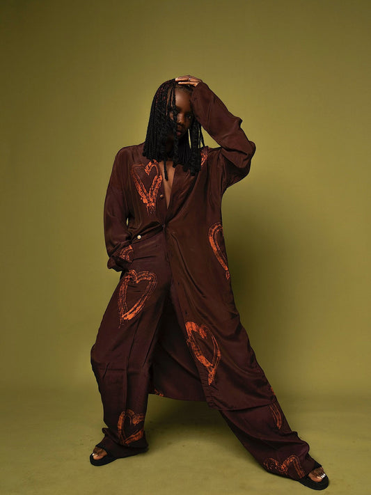 Casj Orange Heart Flare Pants